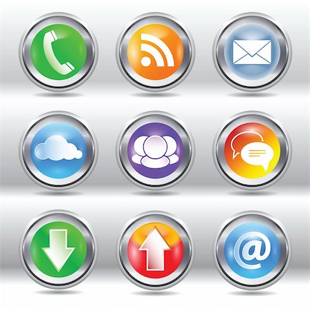 simsearch:400-04106245,k - Vector set of metallic stylish modern communication icons/labels for web and print usage Stock Photo - Budget Royalty-Free & Subscription, Code: 400-04361127