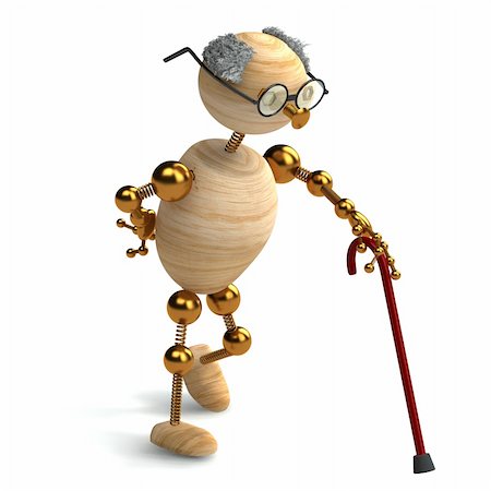 3d rendered wood man old with walking stick Stock Photo - Budget Royalty-Free & Subscription, Code: 400-04361149