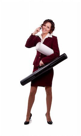 Female architect with drawings and Tube in full-length talking on the phone. Female architect holding tube with blueprints. Foto de stock - Super Valor sin royalties y Suscripción, Código: 400-04361287