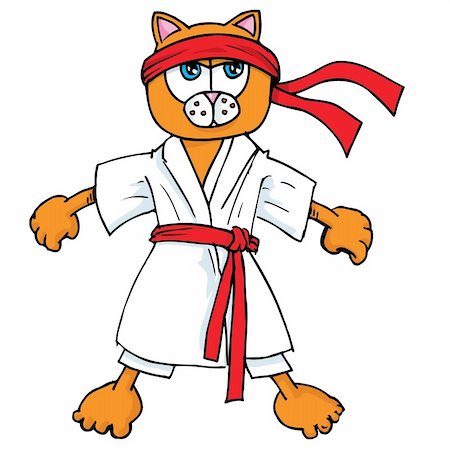 Cartoon cat in karate outfit. Isolated on white Stock Photo - Budget Royalty-Free & Subscription, Code: 400-04361333