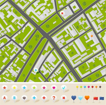 City Map With GPS Icons, Vector Illustration Foto de stock - Super Valor sin royalties y Suscripción, Código: 400-04361358
