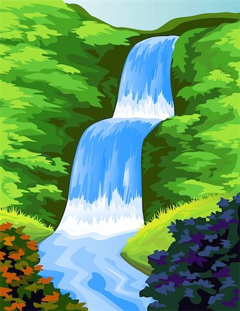 vector illustration of beautiful waterfall Photographie de stock - Aubaine LD & Abonnement, Code: 400-04361701
