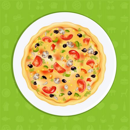 simsearch:400-04302812,k - Freshly Baked Pizza With Mushrooms, Tomatoes, Olives And Peppers, Isolated On White     Background, Vector Illustration Fotografie stock - Microstock e Abbonamento, Codice: 400-04362369