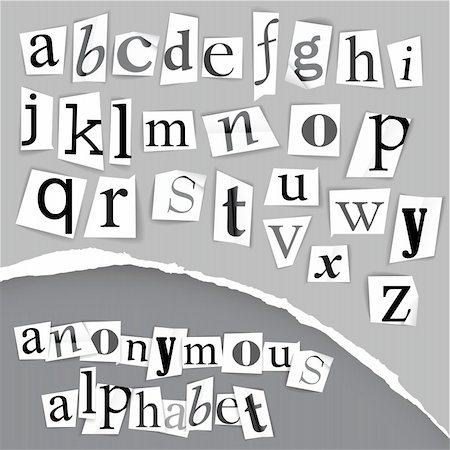 simsearch:400-04823707,k - Anonymous alphabet made from newspapers - black and white detailed letters Photographie de stock - Aubaine LD & Abonnement, Code: 400-04363028
