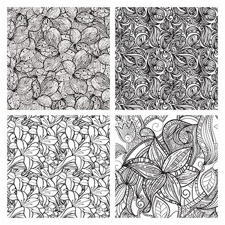 simsearch:400-04280917,k - four vector seamless  floral monochrome patterns, clipping masks Stock Photo - Budget Royalty-Free & Subscription, Code: 400-04363116