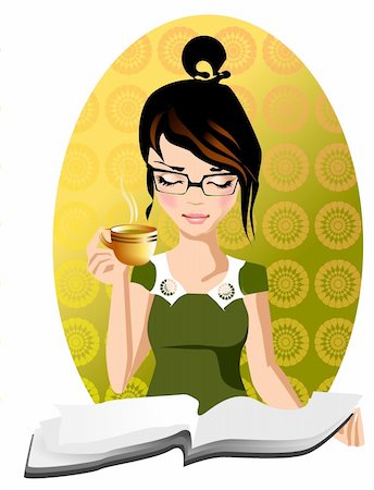 . Illustration of an intellectual reading a morning newspaper over a cup of coffee. Stock Photo - Budget Royalty-Free & Subscription, Code: 400-04363236