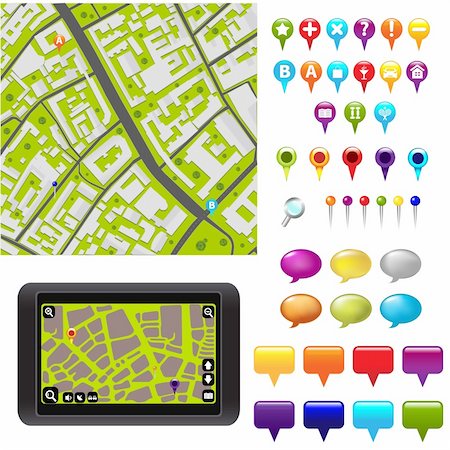 City Map With GPS Icons, Vector Illustration Foto de stock - Super Valor sin royalties y Suscripción, Código: 400-04363344