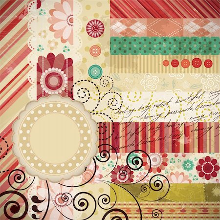 simsearch:400-08042225,k - Scrap background made in the classic patchwork technique with floral stamps and handwriting text. Stock Photo - Budget Royalty-Free & Subscription, Code: 400-04363455