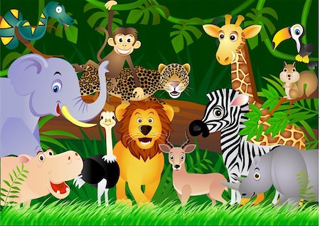 forest cartoon illustration - vector illustration of animal in the jungle Stock Photo - Budget Royalty-Free & Subscription, Code: 400-04363476