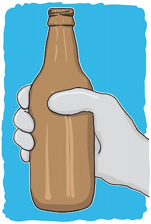 Glass bottle in hand on blue - garbage for recycling - vector Stock Photo - Budget Royalty-Free & Subscription, Code: 400-04363517