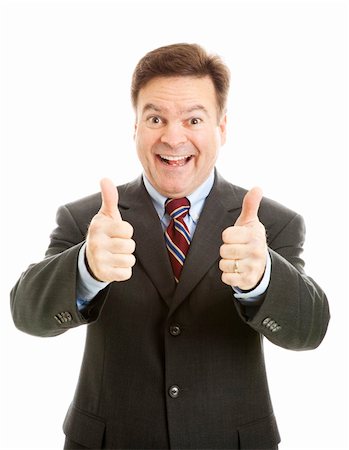 simsearch:400-05347520,k - Enthusiastic businessman giving two thumbs up.  Isolated on white. Photographie de stock - Aubaine LD & Abonnement, Code: 400-04374236