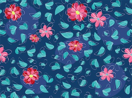 simsearch:695-03380937,k - pink flower and green leaf at seamless pattern background on dark blue backdrop Stockbilder - Microstock & Abonnement, Bildnummer: 400-04374666