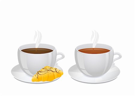 simsearch:400-03969594,k - Cups of coffee and Tea with Croissant. Vector Illustration Isolated on White Background Photographie de stock - Aubaine LD & Abonnement, Code: 400-04374663