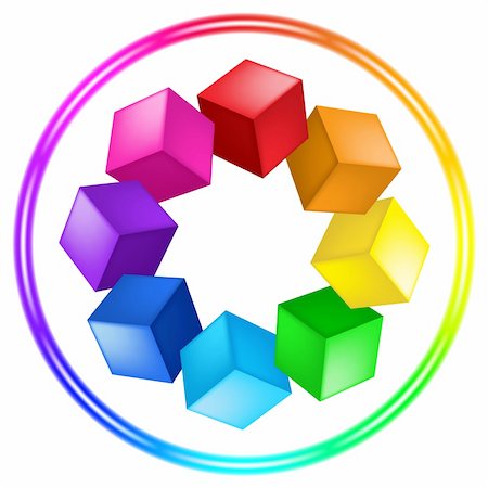 program bussines - Illustration of cubes and ring of the different color on white Stock Photo - Budget Royalty-Free & Subscription, Code: 400-04374926