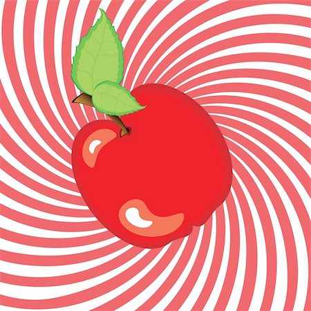 simsearch:400-06699773,k - Delicious ripe apple with green leaf. Illustration on an abstract red background Photographie de stock - Aubaine LD & Abonnement, Code: 400-04374931