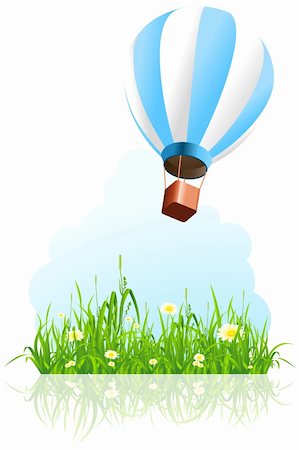 Green grass with flowers and hot air balloon on white background Stock Photo - Budget Royalty-Free & Subscription, Code: 400-04375164