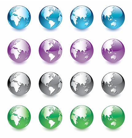 simsearch:400-08532060,k - Vector illustration of 8 colorful globes of the world on the white background: blue, purple, gray and green, easy to edit Fotografie stock - Microstock e Abbonamento, Codice: 400-04375208