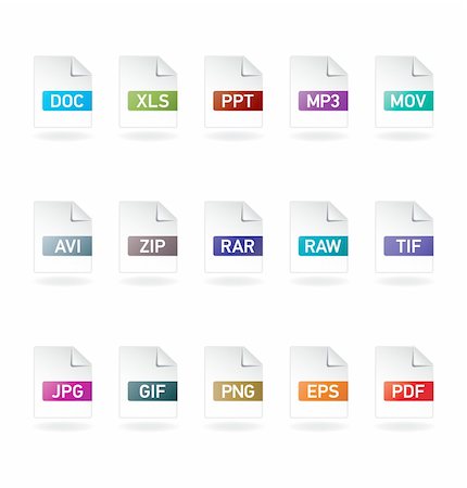 simsearch:400-04289956,k - File formats icon set  vector colorful file formats icon set for website or presentation; vector document icon set; Stock Photo - Budget Royalty-Free & Subscription, Code: 400-04375216