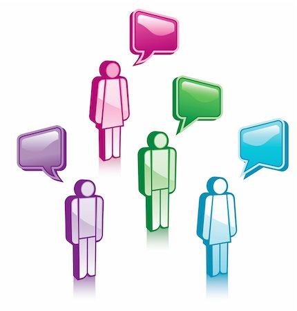 simsearch:400-04289956,k - Vector illustration of people in discussion: 3d icons and bubbles; colorful; easy to edit; isolated on a white background; business and communication theme Stock Photo - Budget Royalty-Free & Subscription, Code: 400-04375221