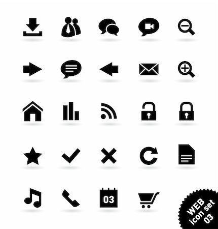 simsearch:400-04289956,k - Set of black stylish web/ business/ internet/ social media/ multimedia/  icons;vector illustration on a white background with the shadows, easy to edit Stock Photo - Budget Royalty-Free & Subscription, Code: 400-04375258