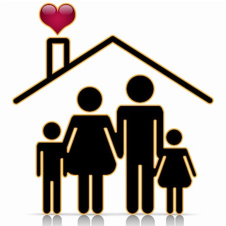 parent holding hands child silhouette - Illustration of a happy family at home. Stock Photo - Budget Royalty-Free & Subscription, Code: 400-04375461