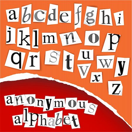 Anonymous alphabet  - white clippings on a red background Stock Photo - Budget Royalty-Free & Subscription, Code: 400-04376081