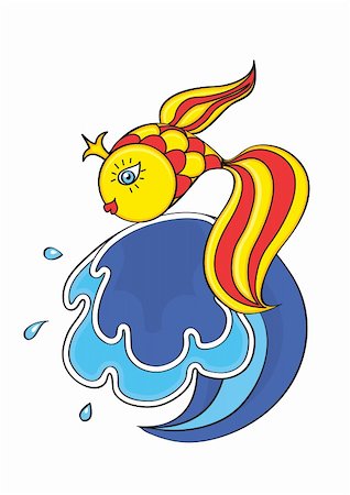 Magical goldfish on the wave. Vector illustration Stock Photo - Budget Royalty-Free & Subscription, Code: 400-04376128