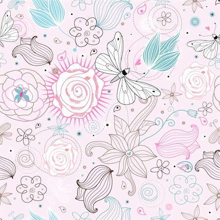 simsearch:400-05755345,k - floral seamless graphic design with butterflies on a pink background Stock Photo - Budget Royalty-Free & Subscription, Code: 400-04376243