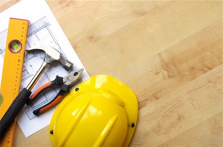 empty building interior - construction concept with hard hat working tools and copyspace Photographie de stock - Aubaine LD & Abonnement, Code: 400-04376253