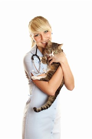 sunny_baby (artist) - Satisfied Woman veterinarian holding a cat. Isolated on a white background Foto de stock - Royalty-Free Super Valor e Assinatura, Número: 400-04376264