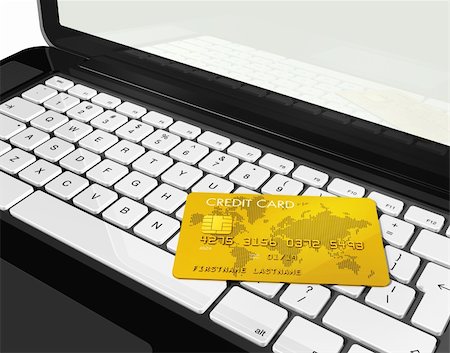 simsearch:400-04382597,k - 3D render of a gold credit card on a laptop Stock Photo - Budget Royalty-Free & Subscription, Code: 400-04376785