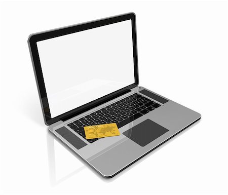 simsearch:400-05129327,k - 3D render of a gold credit card on a laptop - isolated on white with clipping path. Stock Photo - Budget Royalty-Free & Subscription, Code: 400-04376787