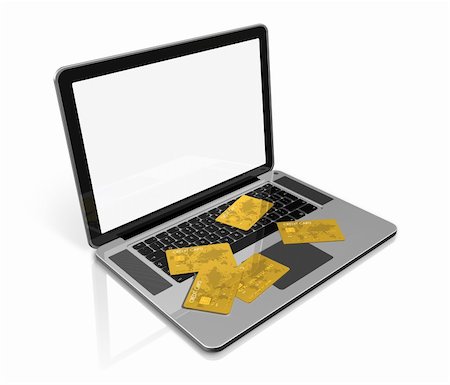 simsearch:400-05129327,k - 3D render of many gold credit cards on a laptop - isolated on white with clipping path Stock Photo - Budget Royalty-Free & Subscription, Code: 400-04376788