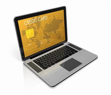 simsearch:400-05129327,k - 3D render of a gold credit card on a laptop screen- isolated on white with clipping path Stock Photo - Budget Royalty-Free & Subscription, Code: 400-04376789