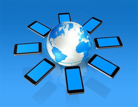 simsearch:400-04358223,k - 3D isolated mobile phones around a world globe Foto de stock - Super Valor sin royalties y Suscripción, Código: 400-04376796