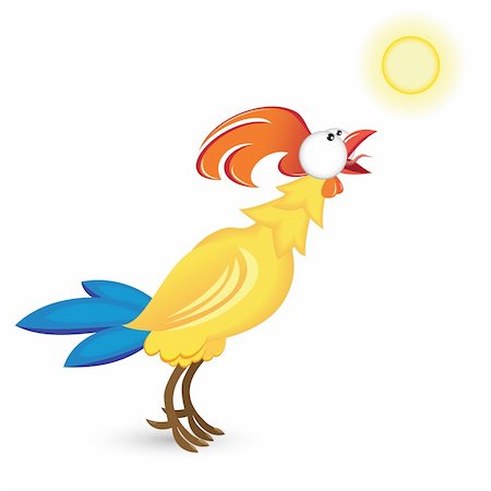 sun over farm field - Cock and the sun. Illustration on white background Stock Photo - Budget Royalty-Free & Subscription, Code: 400-04377005