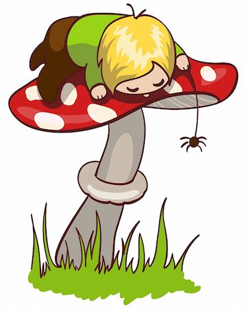 Vector illustration of a Little boy on mushroom Stock Photo - Budget Royalty-Free & Subscription, Code: 400-04377022