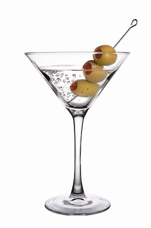 drink martini glass fruits white background - An Olive Martini Cocktail with bubbles on white background Stock Photo - Budget Royalty-Free & Subscription, Code: 400-04377208