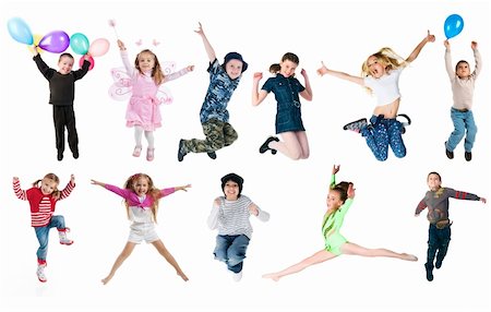 Collection photos of jumping kids. Studio shot Fotografie stock - Microstock e Abbonamento, Codice: 400-04377361