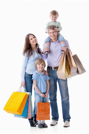 simsearch:400-04323202,k - Families with children with shopping on white background Stock Photo - Budget Royalty-Free & Subscription, Code: 400-04377614