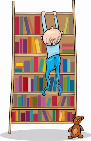 funny naughty pictures babies people - illustration of baby boy climbing on bookcase Stock Photo - Budget Royalty-Free & Subscription, Code: 400-04378288