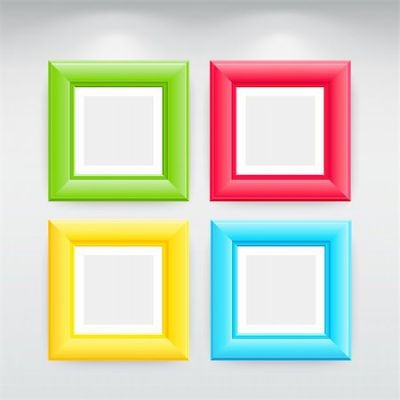 simsearch:400-04378568,k - Gallery Interior with empty colorful frames on wall Fotografie stock - Microstock e Abbonamento, Codice: 400-04378565