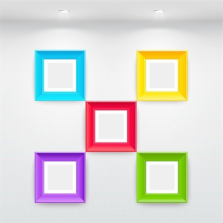 simsearch:400-04378568,k - Gallery Interior with empty colorful frames on wall Fotografie stock - Microstock e Abbonamento, Codice: 400-04378567