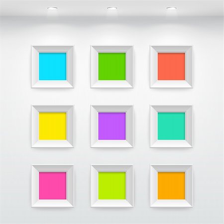 simsearch:400-07176660,k - Gallery Interior with empty colorful frames on wall Foto de stock - Super Valor sin royalties y Suscripción, Código: 400-04378569