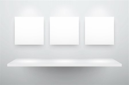 frames on shelf - 3d isolated Empty shelf for exhibit and three frames. Vector illustration. Stock Photo - Budget Royalty-Free & Subscription, Code: 400-04378577