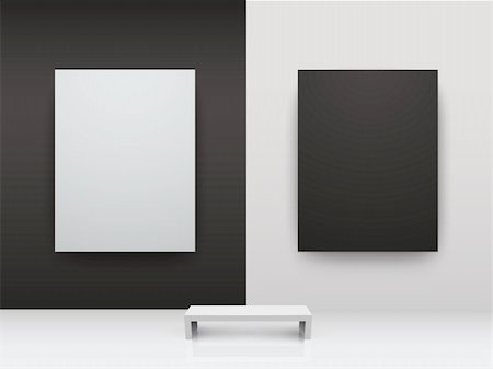 simsearch:400-04378568,k - Dark and light gallery Interior with empty frames on wall Fotografie stock - Microstock e Abbonamento, Codice: 400-04378573