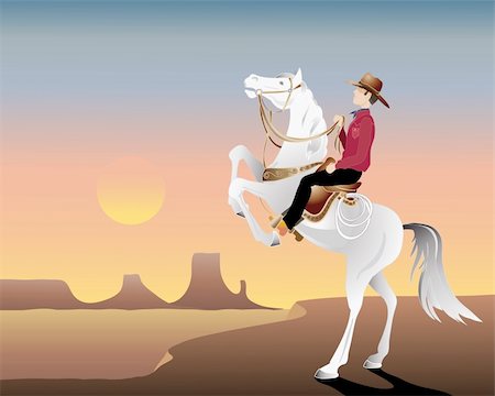 an illustration of a cowboy on a white horse in a classic american landscape at sunset Stock Photo - Budget Royalty-Free & Subscription, Code: 400-04378604