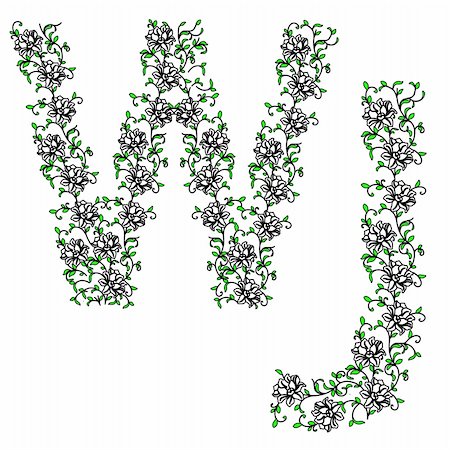 simsearch:400-04407590,k - Hand drawing ornamental alphabet. Letter WJ Foto de stock - Super Valor sin royalties y Suscripción, Código: 400-04378974