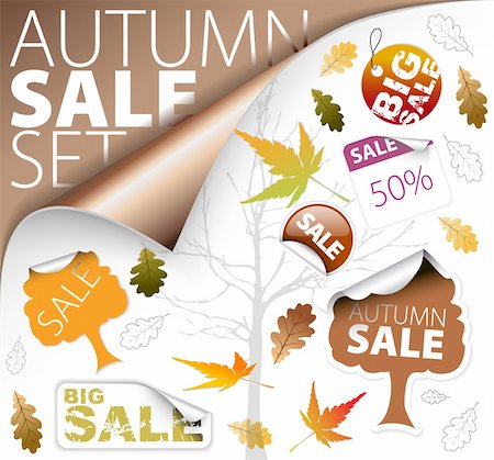 simsearch:400-04906513,k - Set of autumn discount tickets, labels, stamps, stickers, corners, tags (vector) Photographie de stock - Aubaine LD & Abonnement, Code: 400-04379173