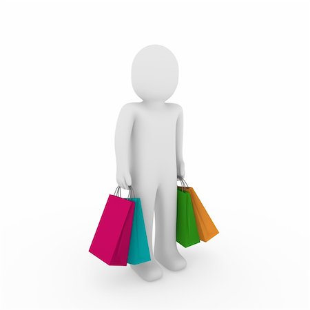einkaufssüchtiger (männlich) - 3d man sale bag shopping retail pink orange Stockbilder - Microstock & Abonnement, Bildnummer: 400-04379439